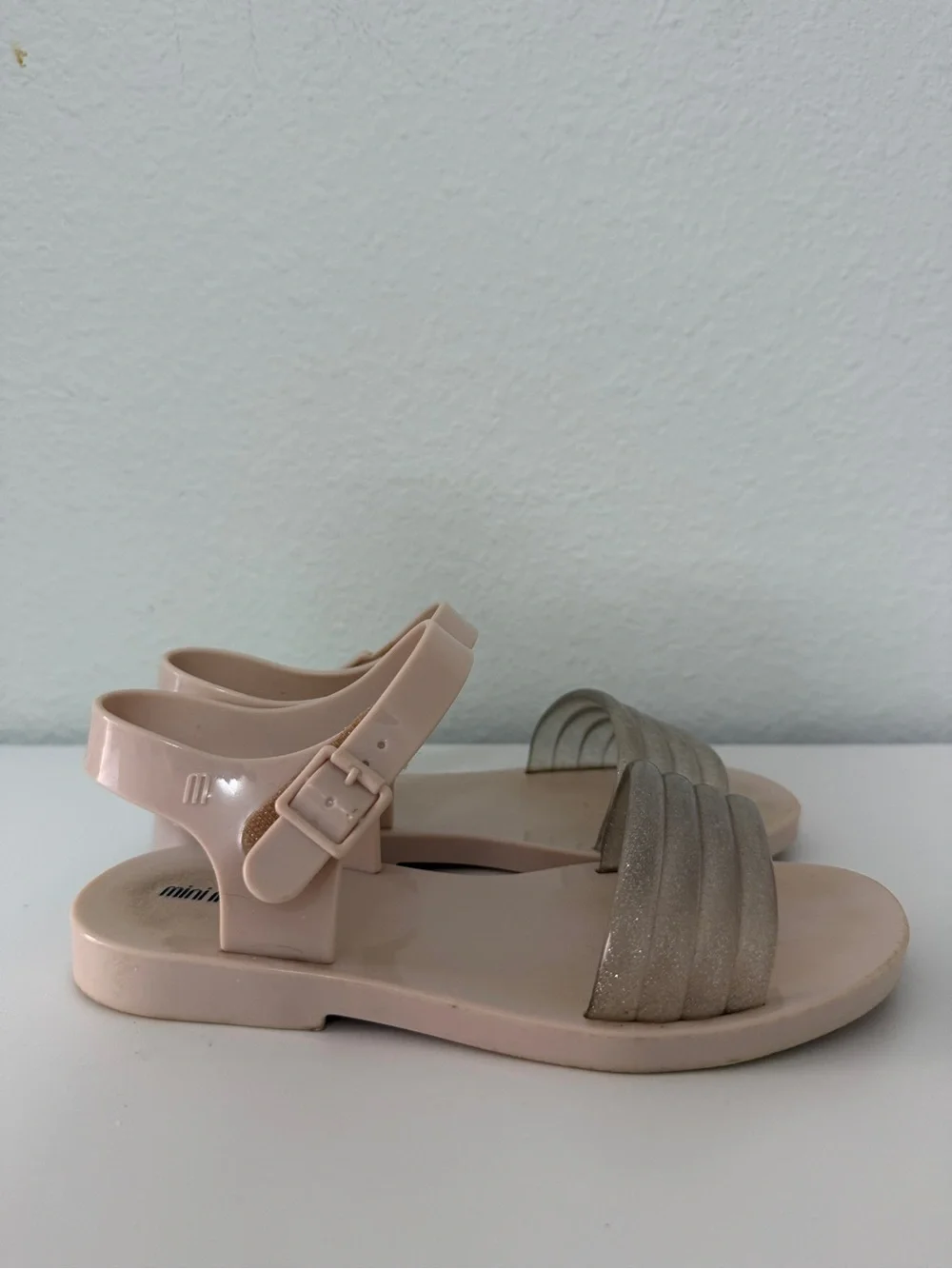 Mini Melissa Girls' Nude Pink Shimmery Strap Sandals